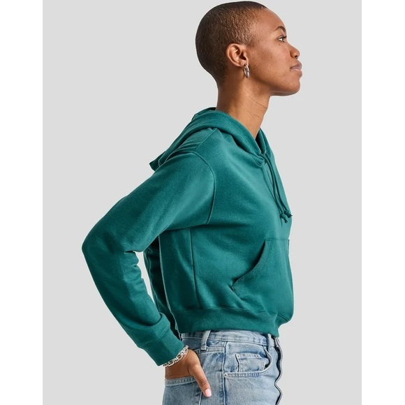 HANES crop top Teal Hoodie for Women - Picture 3 of 14